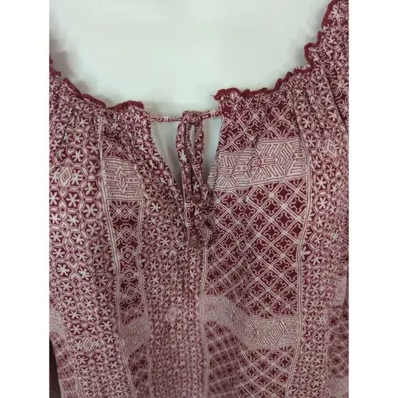 Abercrombie &‎ Fitch Red & White Patchwork Tie Neck Peasant Top Size S - Picture 4 of 9